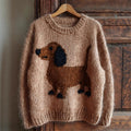 Women's Dachshund Motif Chunky Knit Jumper, Brown, view 1
