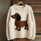 Women's Dachshund Motif Chunky Knit Jumper, White, view 4