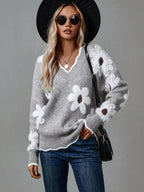 Women's Daisy Print V-Neck Knit Jumper, view 3