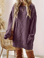 Women's Diamond and Cable Knit Mini Dress, Purple, view 1