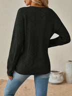 Women's Diamond Pointelle V-Neck Relaxed Jumper, view 2