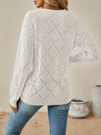Women's Diamond Pointelle V-Neck Relaxed Jumper, view 4