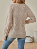 Women's Diamond Pointelle V-Neck Relaxed Jumper, view 8
