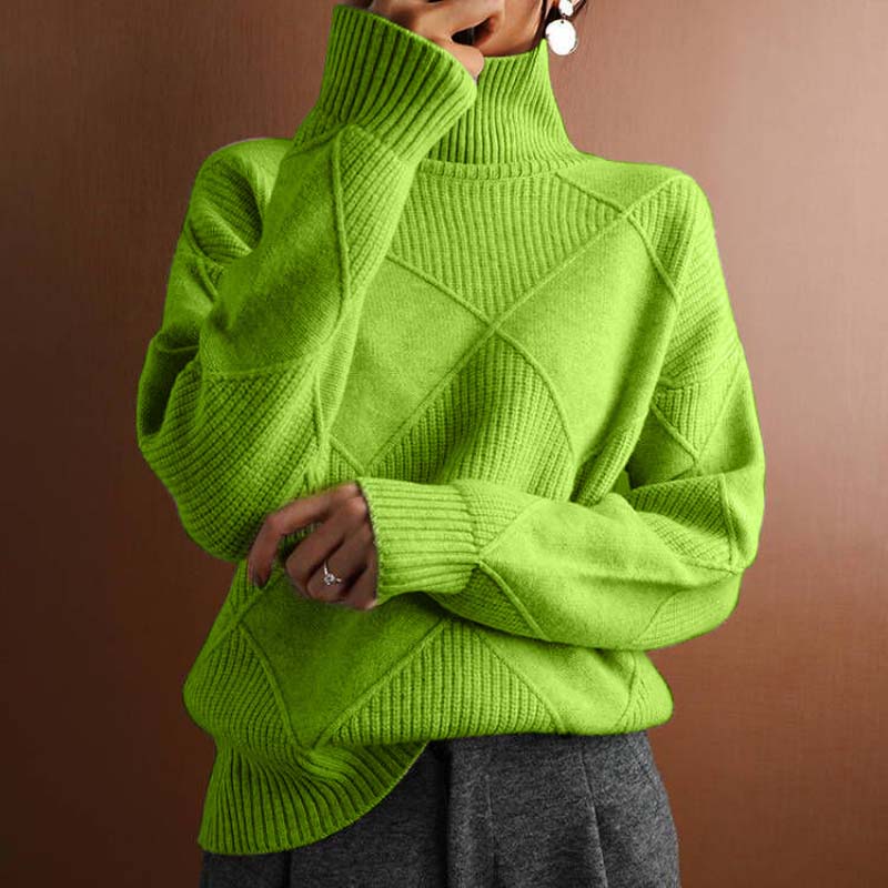 Women's Diamond Texture Turtleneck Knit Jumper, Green, view 1