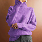 Women's Diamond Texture Turtleneck Knit Jumper, Light Purple, view 7