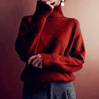 Women's Diamond Texture Turtleneck Knit Jumper, Red, view 10