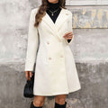 Women's Double-Breasted Coat with Pearl-Effect Buttons, Beige, view 1