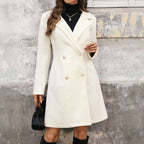 Women's Double-Breasted Coat with Pearl-Effect Buttons, Beige, view 1