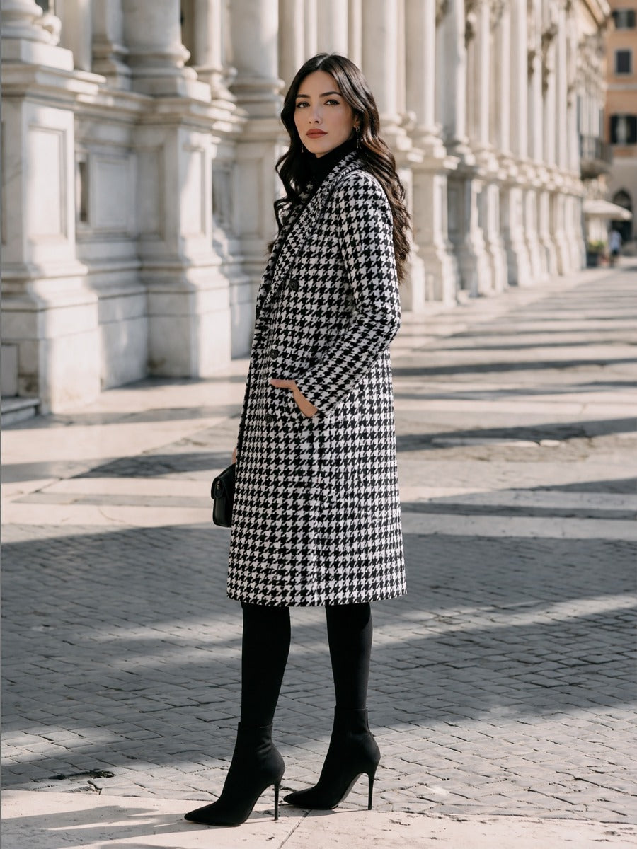 Women's Double-Breasted Houndstooth Coat, view 3
