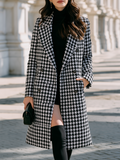 Women's Double-Breasted Houndstooth Coat, Black, view 4