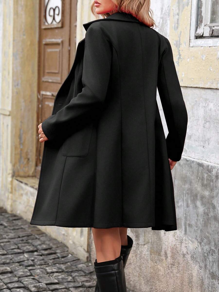 Women's Double-Breasted Swing Coat with Patch Pockets, view 3