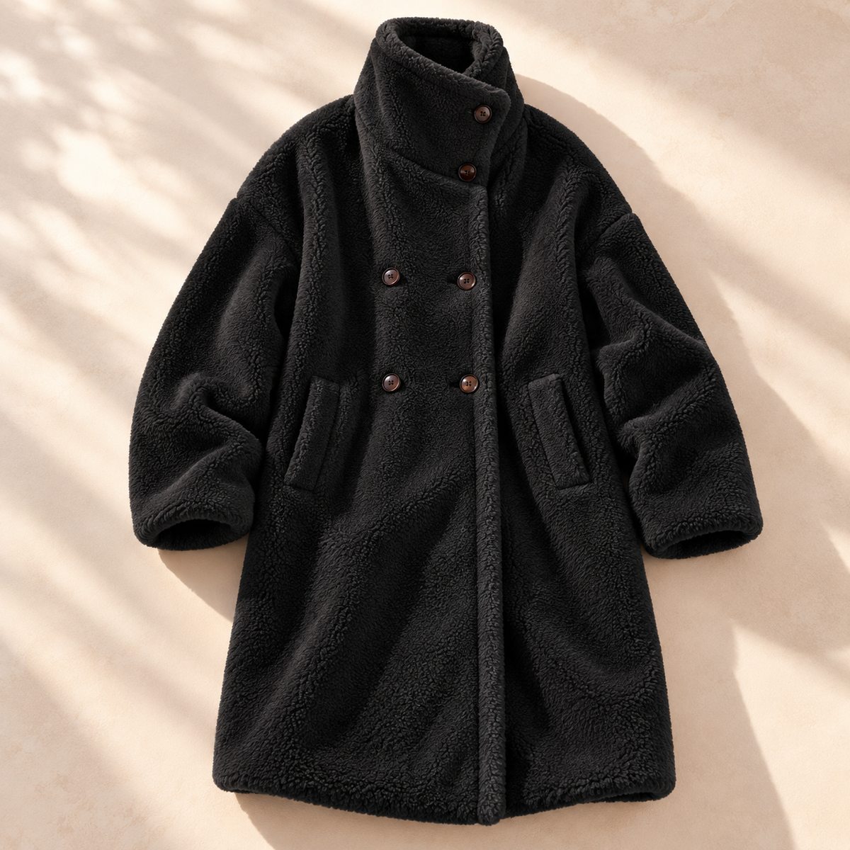 Women's Double-Breasted Teddy Coat with Stand Collar, view 6