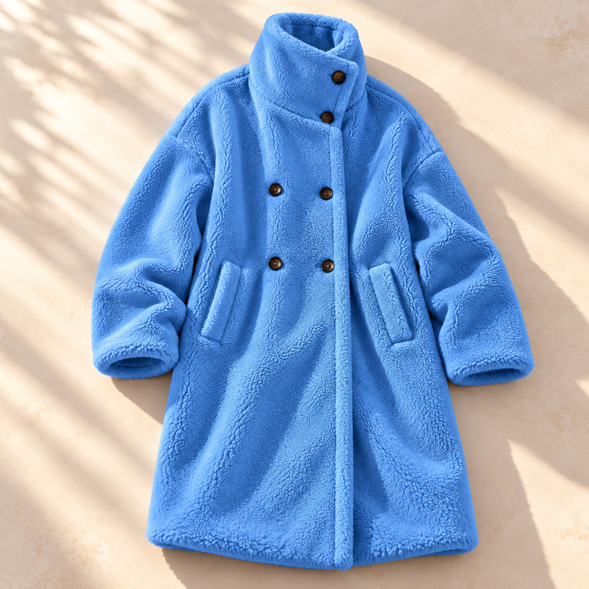 Women's Double-Breasted Teddy Coat with Stand Collar, view 8