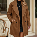 Women's Double-Breasted Teddy Coat with Wide Collar, Brown, view 1