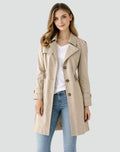 Women's Double-Breasted Trench Coat with Buttoned Cuffs, Khaki, view 1
