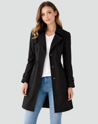 Women's Double-Breasted Trench Coat with Buttoned Cuffs, Black, view 4