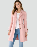 Women's Double-Breasted Trench Coat with Buttoned Cuffs, Pink, view 6