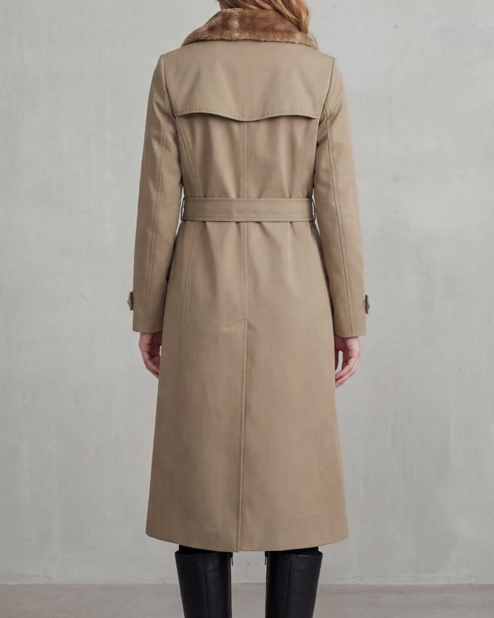 Women's Double-Breasted Trench Coat with Plush Lining, view 3
