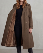 Women's Double-Breasted Trench Coat with Plush Lining, Brown, view 4