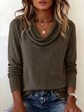 Women's Draped Cowl Neck Jumper with Ribbed Trim, Brown, view 1