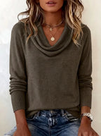 Women's Draped Cowl Neck Jumper with Ribbed Trim, Brown, view 1