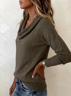 Women's Draped Cowl Neck Jumper with Ribbed Trim, view 2