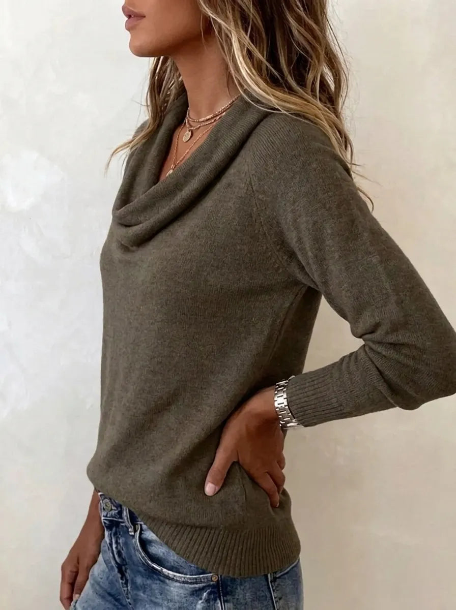 Women's Draped Cowl Neck Jumper with Ribbed Trim, view 2