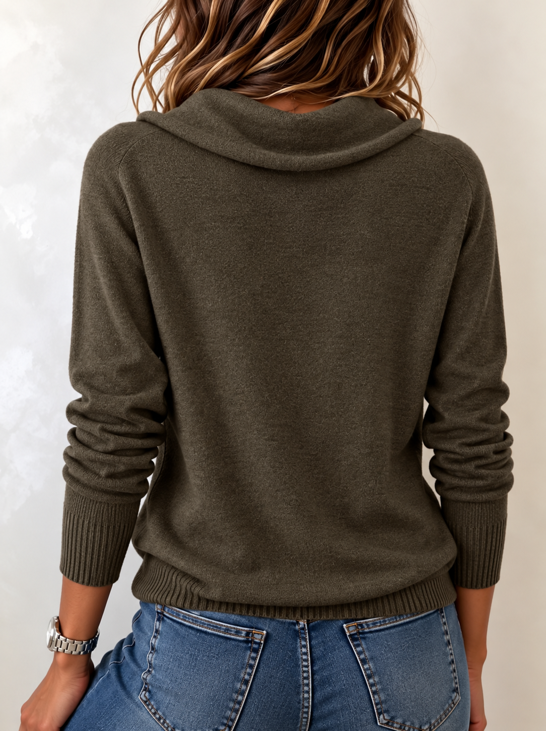 Women's Draped Cowl Neck Jumper with Ribbed Trim, view 3
