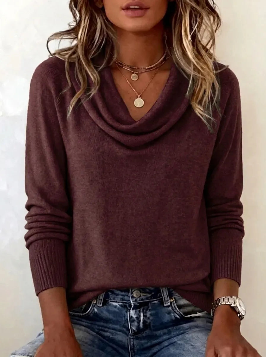 Women's Draped Cowl Neck Jumper with Ribbed Trim, Burgundy, view 6