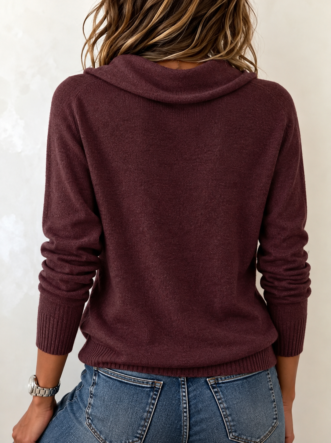 Women's Draped Cowl Neck Jumper with Ribbed Trim, view 7
