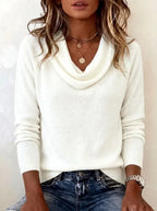 Women's Draped Cowl Neck Jumper with Ribbed Trim, White, view 8
