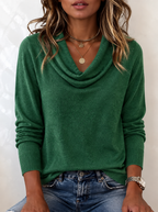 Women's Draped Cowl Neck Jumper with Ribbed Trim, Green, view 16