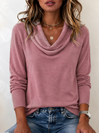 Women's Draped Cowl Neck Jumper with Ribbed Trim, Pink, view 17