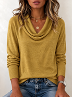 Women's Draped Cowl Neck Jumper with Ribbed Trim, Yellow, view 18