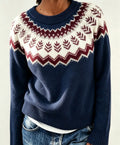 Women's Fair Isle Crew Neck Jumper with Patterned Yoke, Dark Blue, view 1