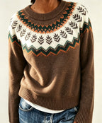 Women's Fair Isle Crew Neck Jumper with Patterned Yoke, Brown, view 4