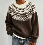 Women's Fair Isle Crew Neck Jumper with Patterned Yoke, Dark Brown, view 5