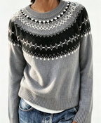 Women's Fair Isle Crew Neck Jumper with Patterned Yoke, Grey, view 7