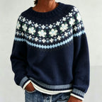 Women's Fair Isle Crew Neck Jumper with Patterned Yoke, Navy Blue, view 8