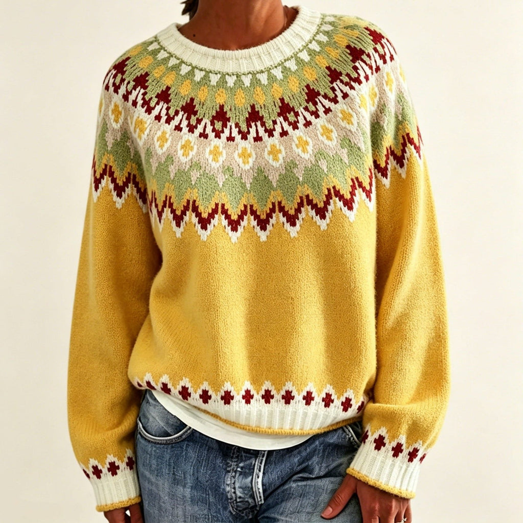 Women's Fair Isle Crew Neck Jumper with Patterned Yoke, Yellow, view 9