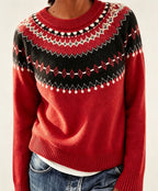 Women's Fair Isle Crew Neck Jumper with Patterned Yoke, Red, view 10