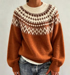 Women's Fair Isle Crew Neck Jumper with Patterned Yoke, Orange, view 11