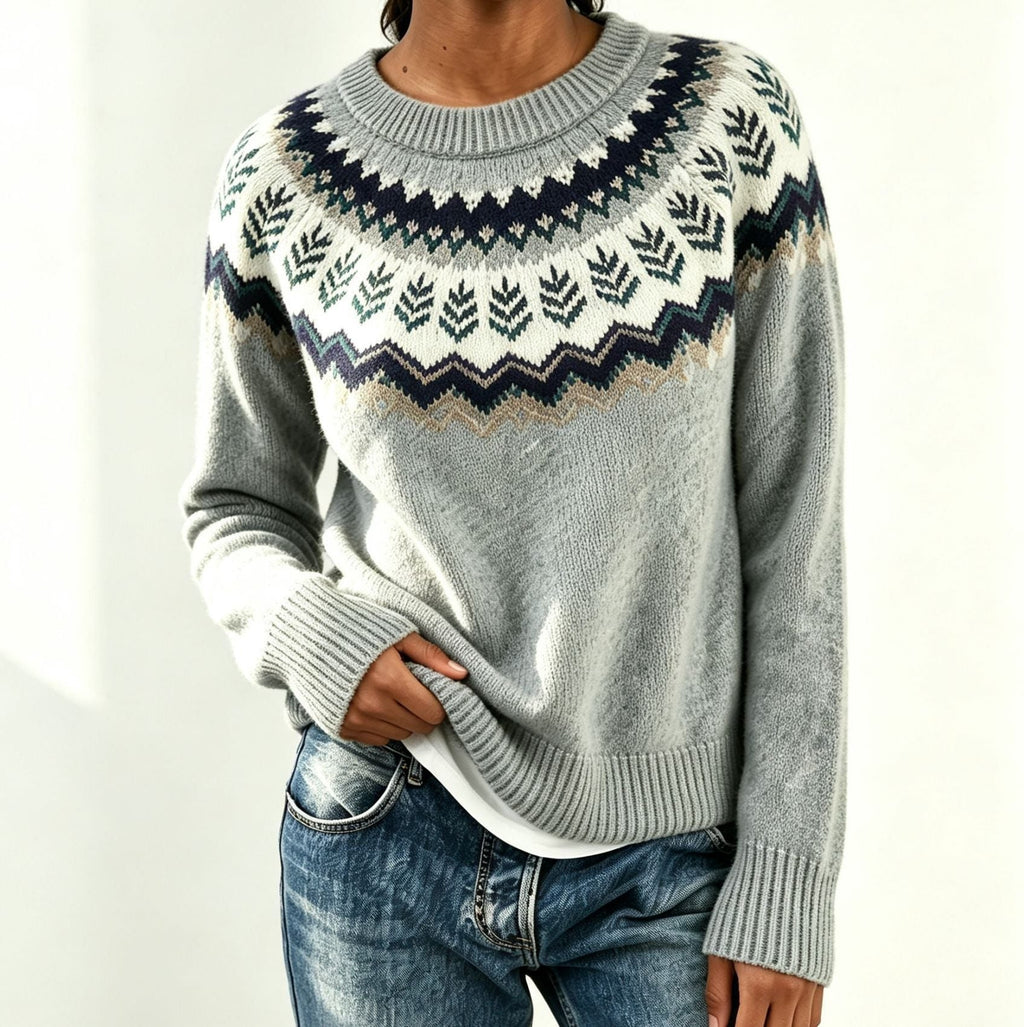 Women's Fair Isle Crew Neck Jumper with Patterned Yoke, Light Grey, view 13