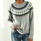 Women's Fair Isle Crew Neck Jumper with Patterned Yoke, Light Grey, view 13