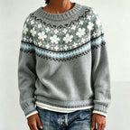 Women's Fair Isle Crew Neck Jumper with Patterned Yoke, Floral Grey, view 14