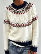 Women's Fair Isle Crew Neck Jumper with Patterned Yoke, White, view 18