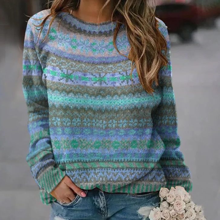 Women's Fair Isle Multicolour Knit Jumper, Blue, view 1