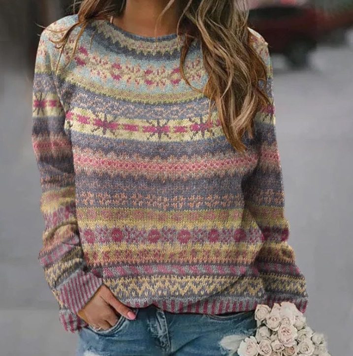Women's Fair Isle Multicolour Knit Jumper, Khaki, view 2