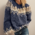 Women's Fair Isle Patterned Yoke Brushed Knit Jumper, Blue, view 1