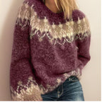 Women's Fair Isle Patterned Yoke Brushed Knit Jumper, Red, view 2